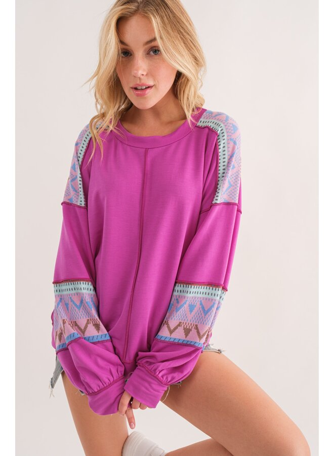 Purple Aztec Detailed Sweatshirt