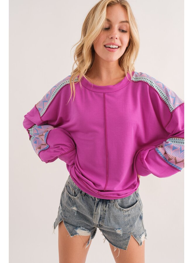 Purple Aztec Detailed Sweatshirt