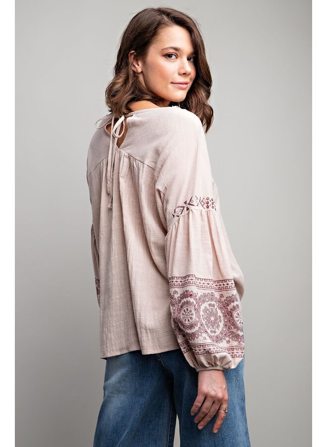 Linen Gauze Embroidered Blouse