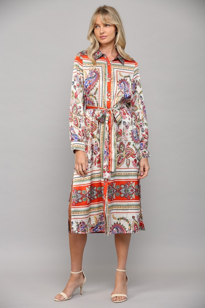 Scarf print cheap midi dress