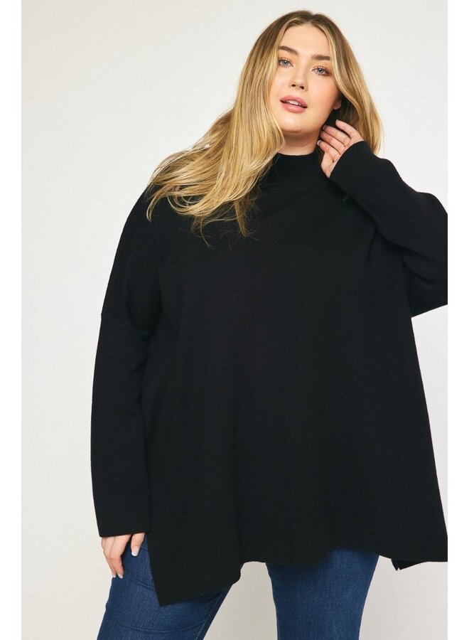 Solid Mock Neck Tunic Sweater