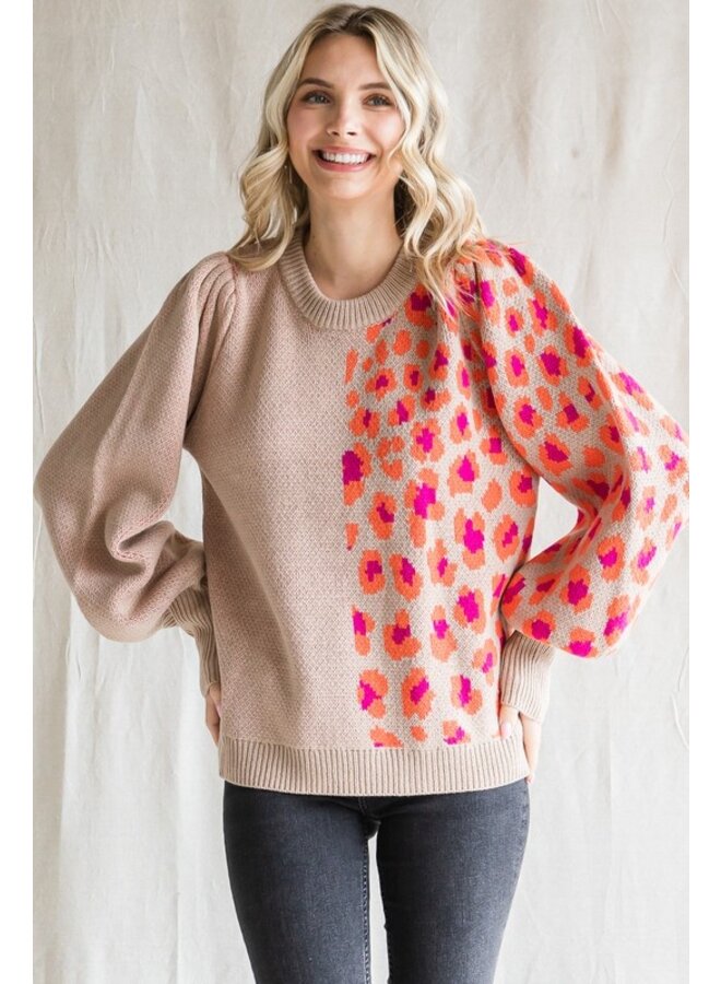 Colorblock Leopard Sweater
