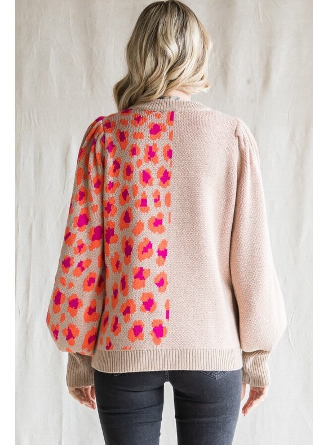 Colorblock Leopard Sweater