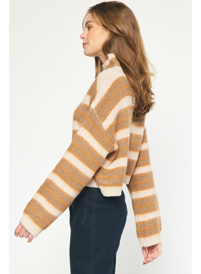 Ecru Striped Cropped Sweater