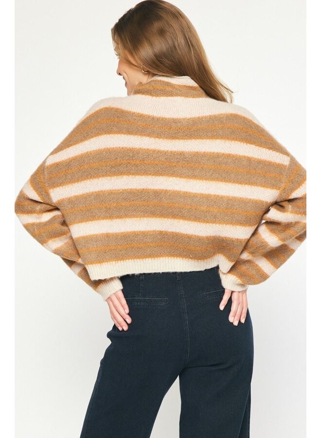 Ecru Striped Cropped Sweater