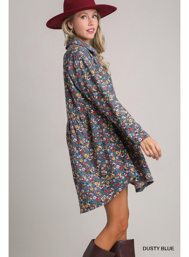 Vintage Corduroy Floral Dress