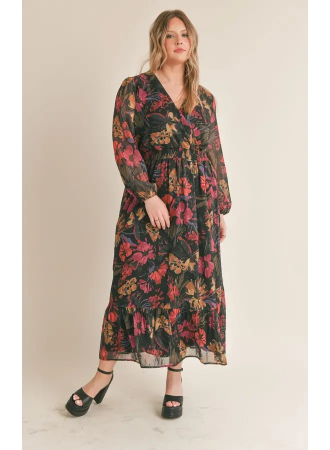 Cabo Is Calling My Name Orange Floral Print Surplice Maxi Dress