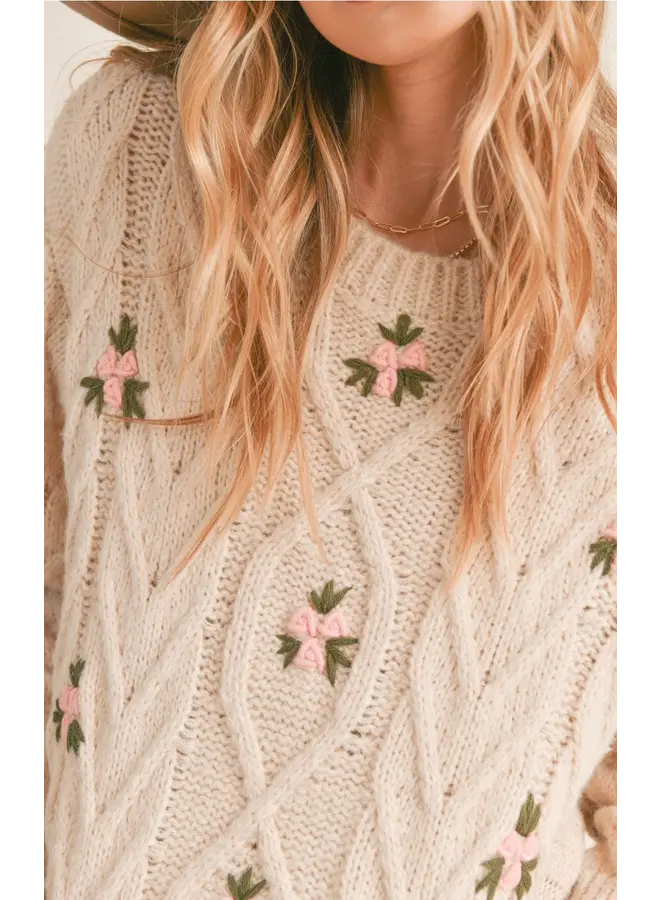 Floral Embroidered Chunky Sweater