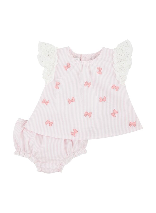 Bow Embroidered Pinafore Set