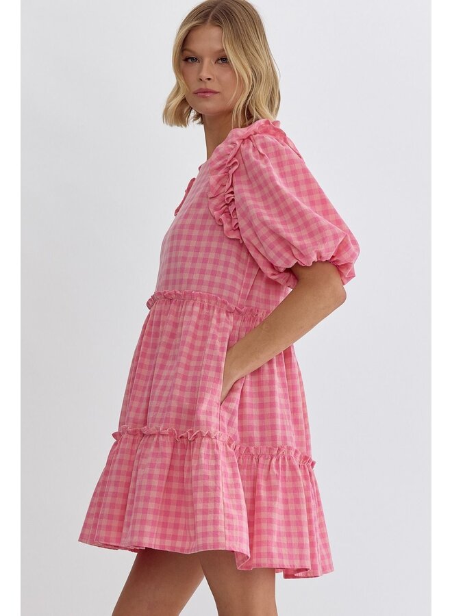Pink Gingham Mini Dress