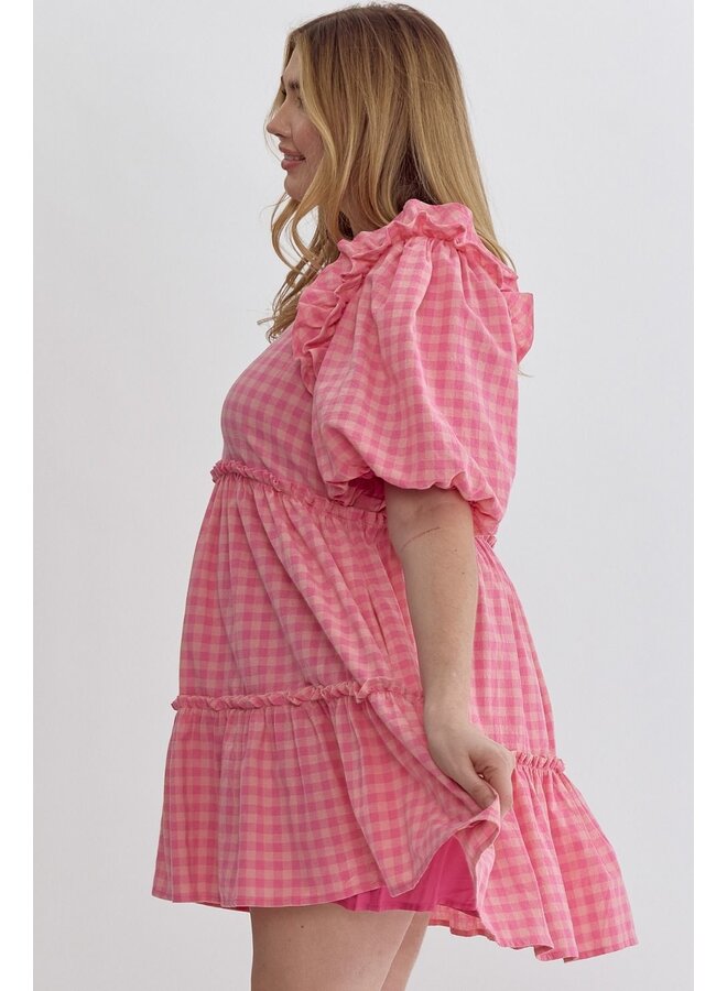 Pink Gingham Mini Dress