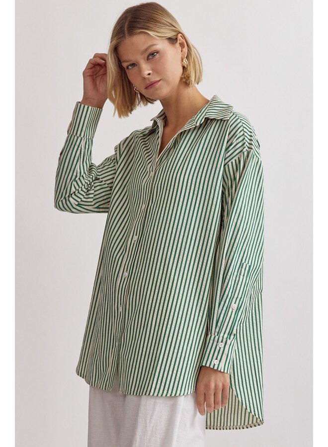 Oversized Striped Button-Down