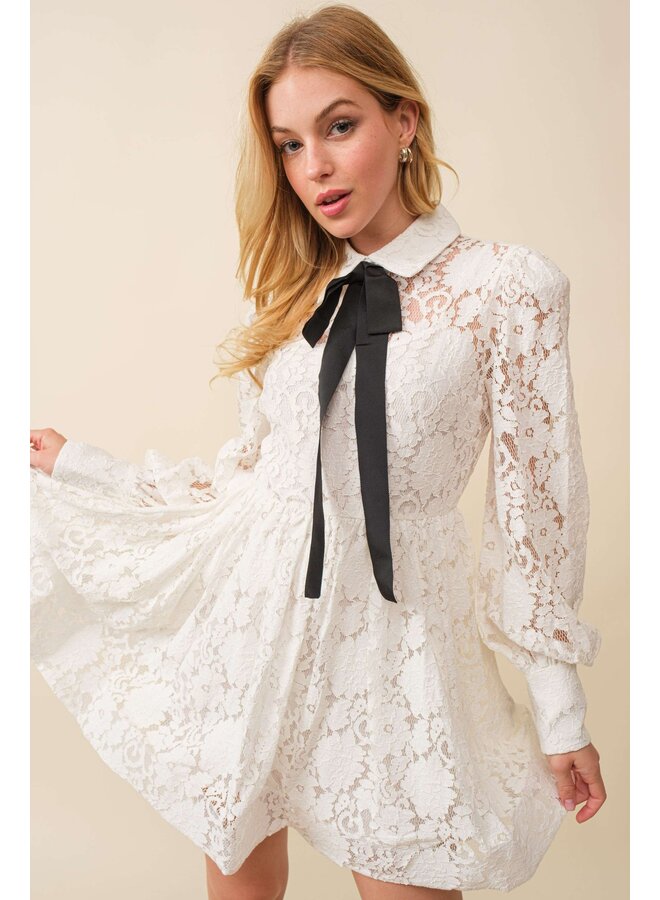 Bowtie Long Sleeve Lace Dress