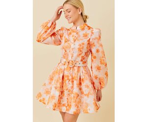 Belted Floral Long Sleeve Mini Dress - Kirby's Kloset