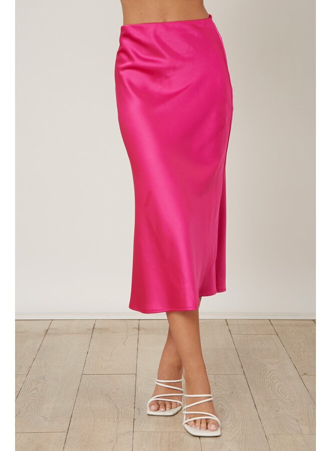 Hot Pink Satin Midi Skirt