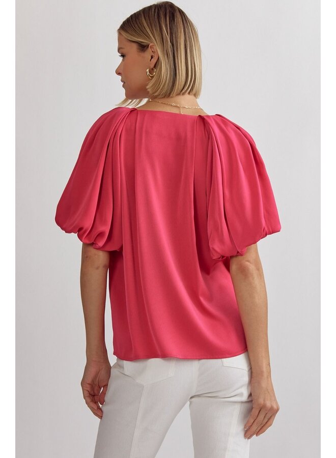 Hot Pink Bubble Sleeve Blouse