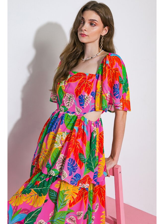 Tropical Smocked Midi Dress