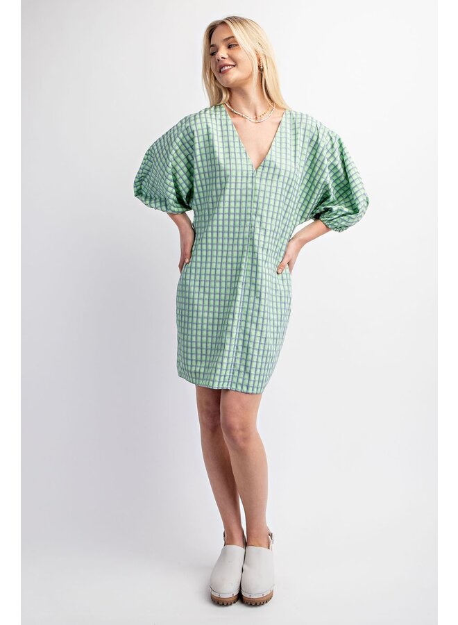 Checkered V-Neck Mini Dress