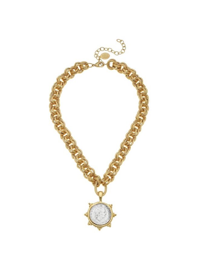 Gold and Silver Italian Coin Necklace