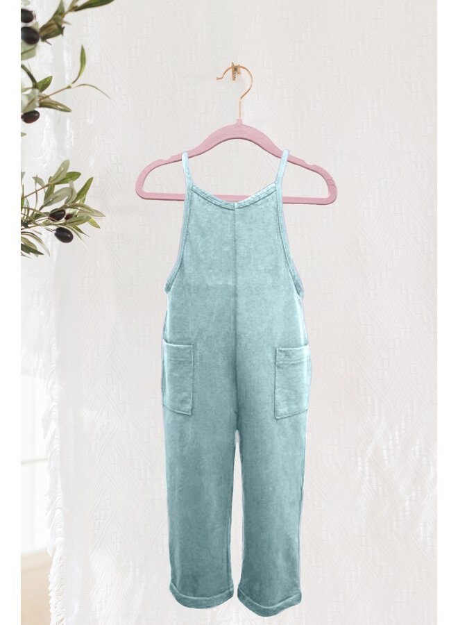 Blue Washed Knit Overalls
