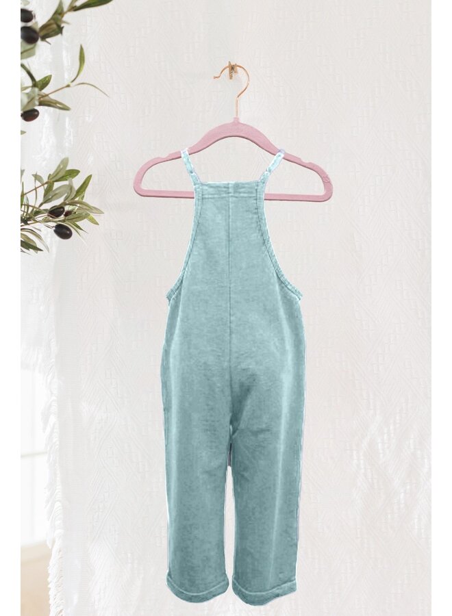 Blue Washed Knit Overalls