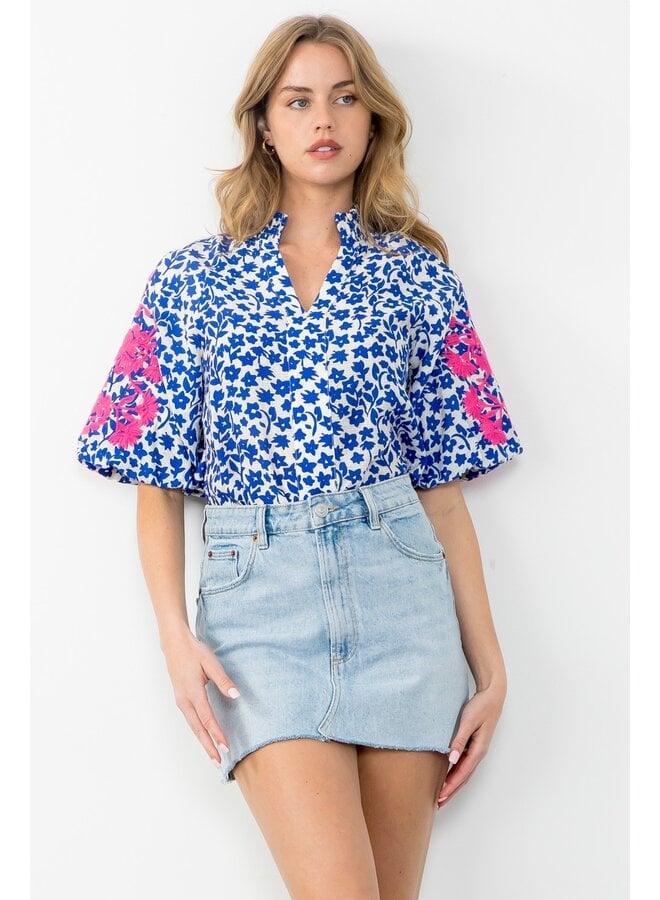 Printed Embroidered Sleeve Blouse