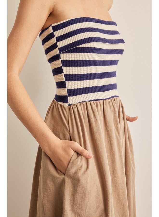 Striped Strapless Midi Dress