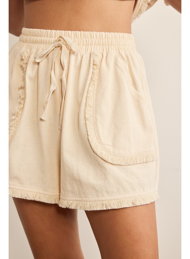 Fringe Detail Cotton Shorts