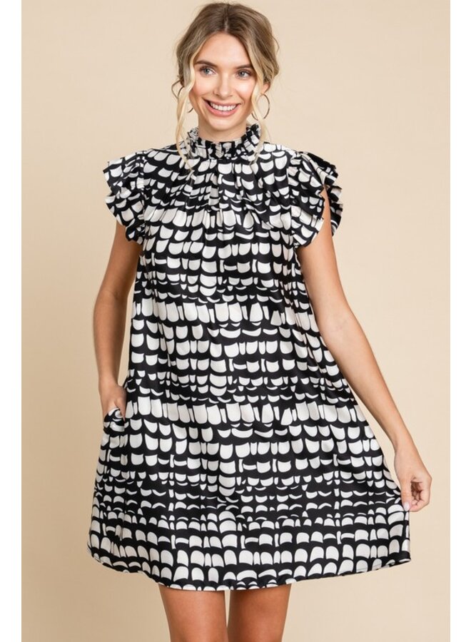 Patterned Flutter Sleeve Mini Dress