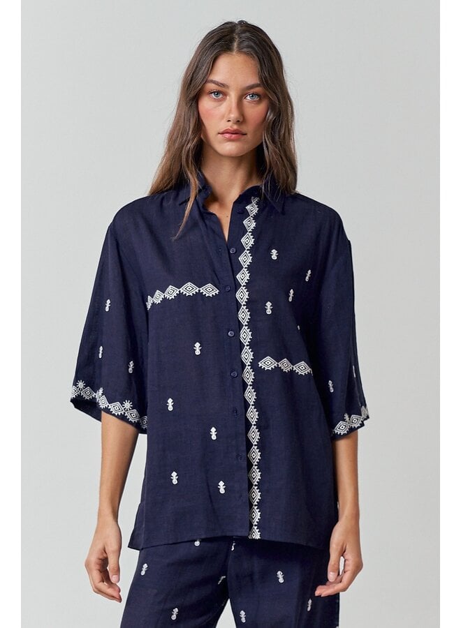Embroidered Boho Button Down