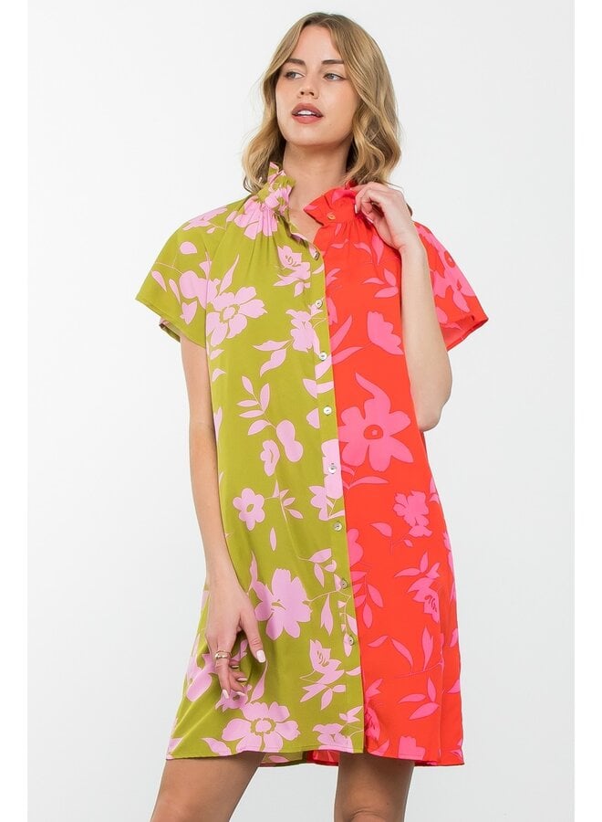 Colorblock Floral Dress