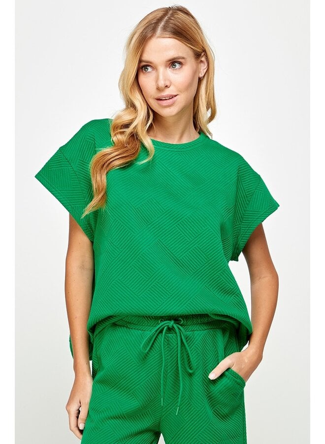 Green Textured Boxy Top