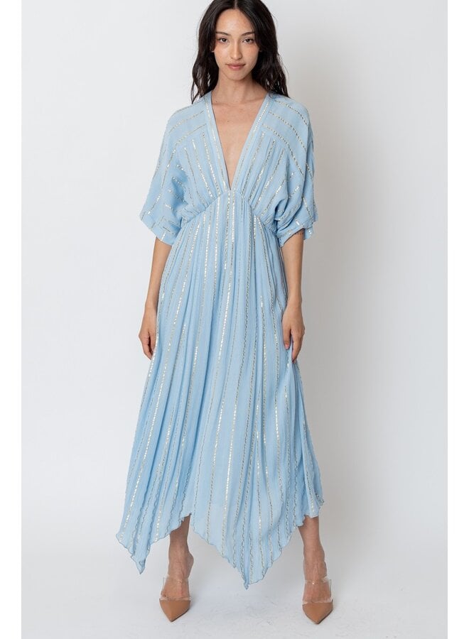Blue Lurex Striped Dress