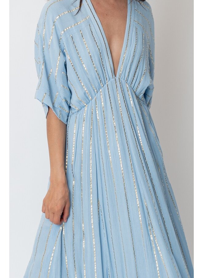 Blue Lurex Striped Dress