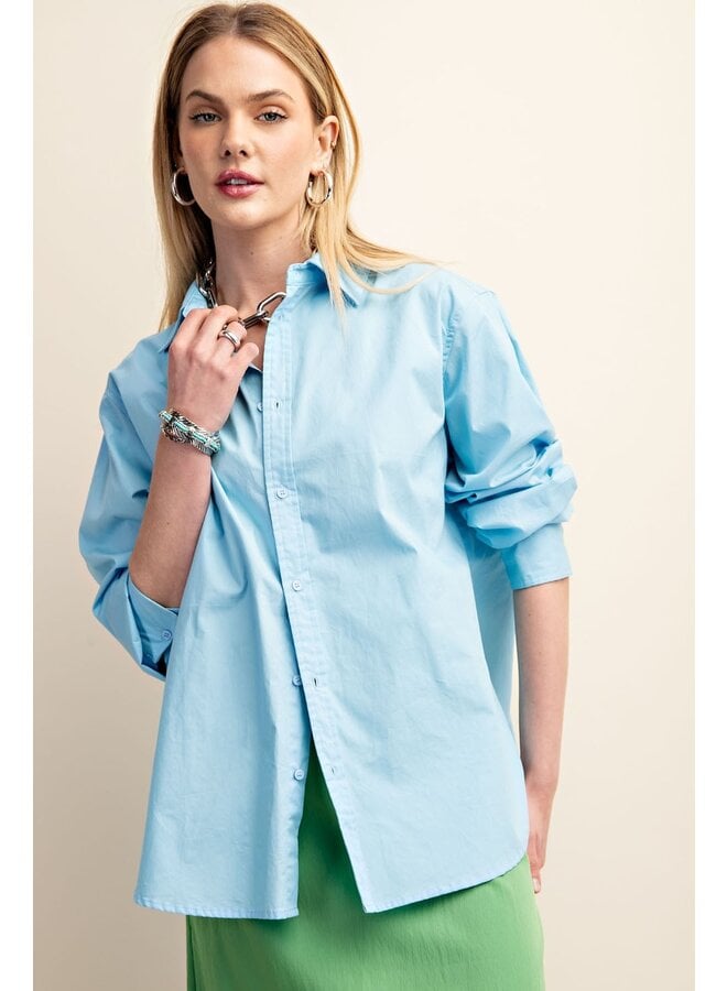 Blue Oversized Button-Up