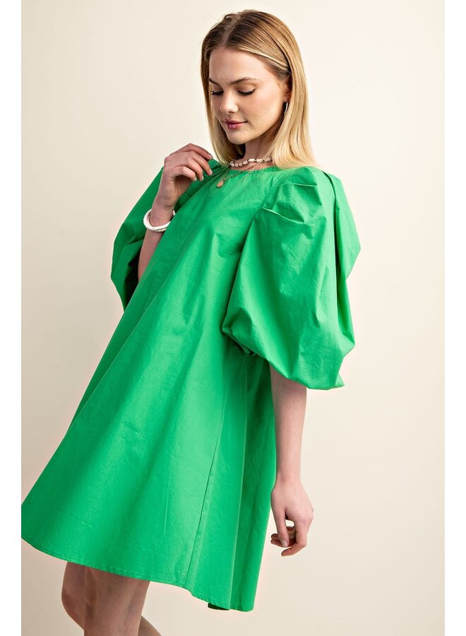 Puff Sleeve Green Mini Dress
