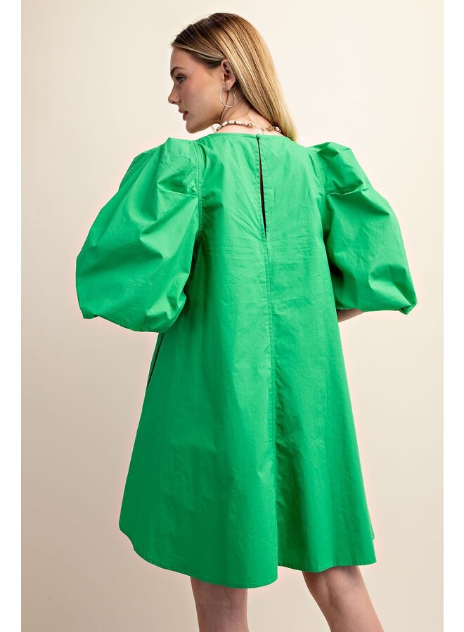 Puff Sleeve Green Mini Dress