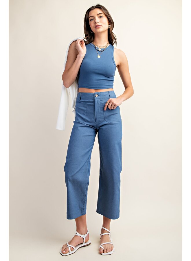 Stretchy Blue Cropped Pants