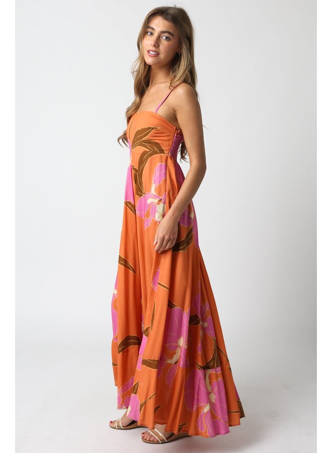 Orange Tropical Maxi Dress