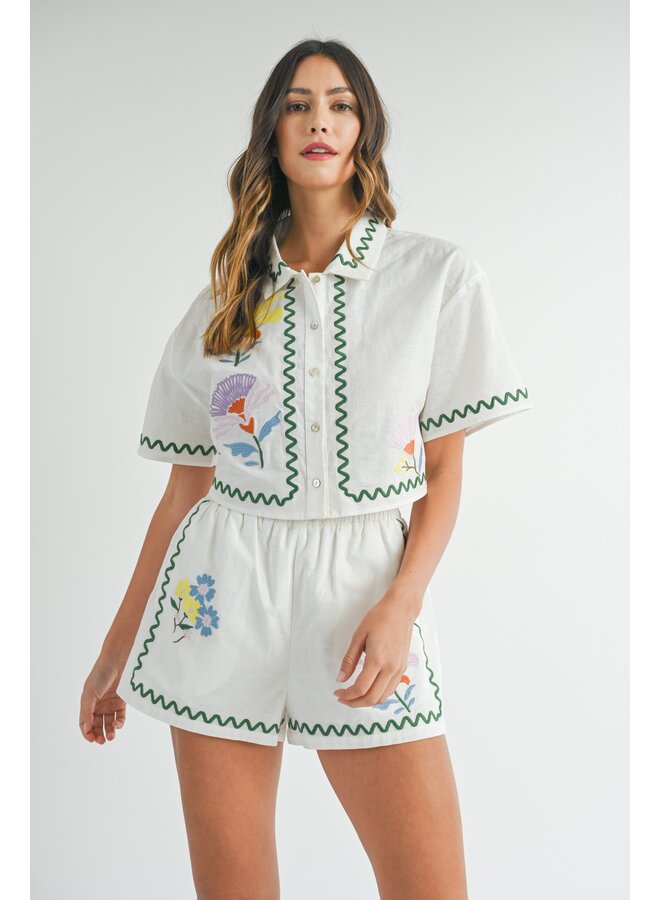 Embroidered Top & Short Set