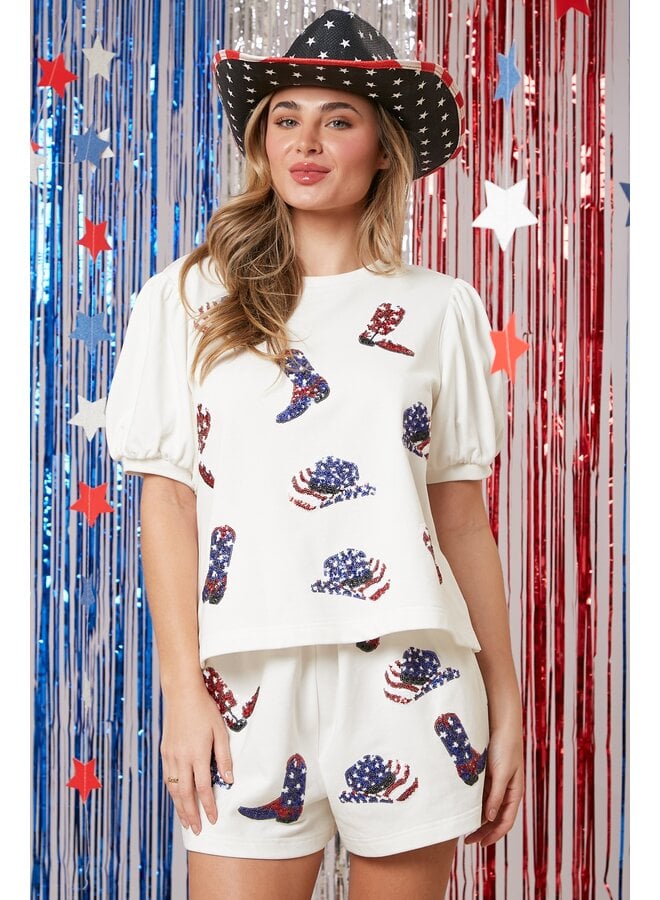 4th of July Sequin Terry Top