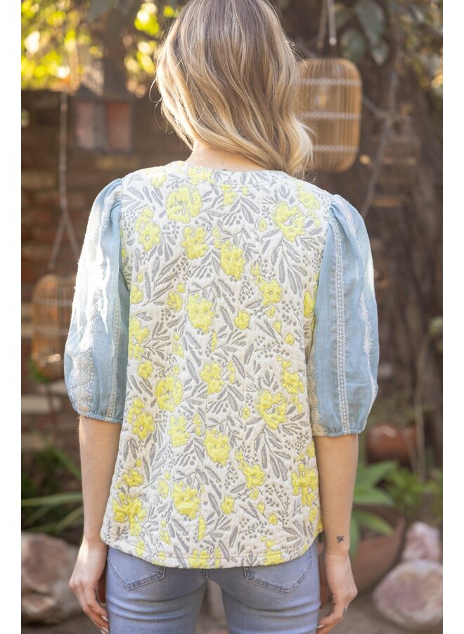 Embroidered Mixed Print Top