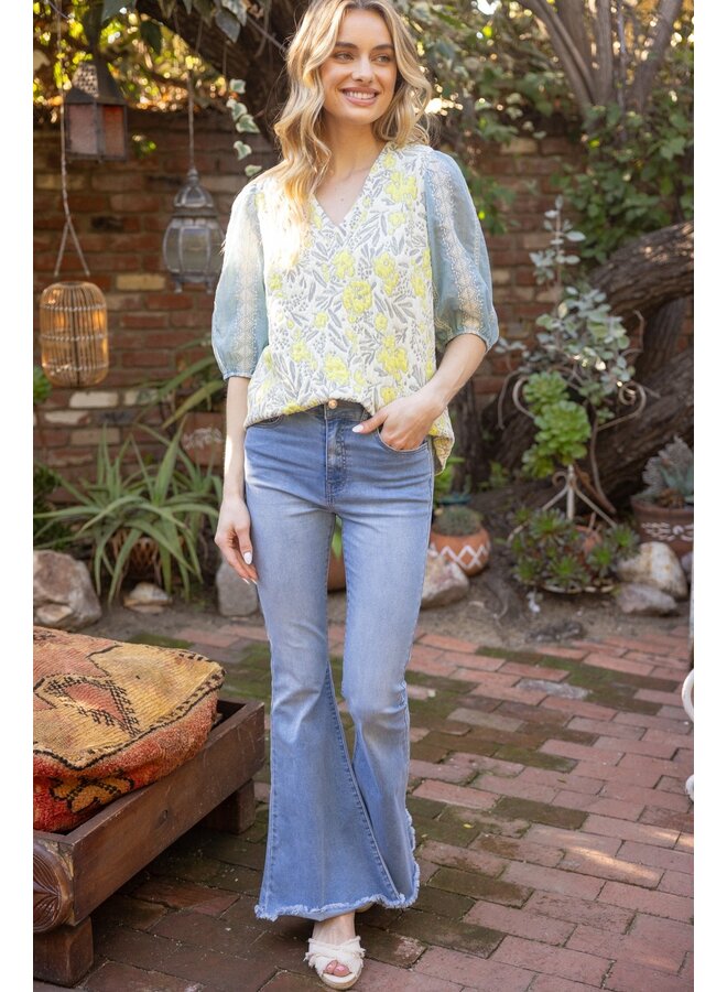 Embroidered Mixed Print Top