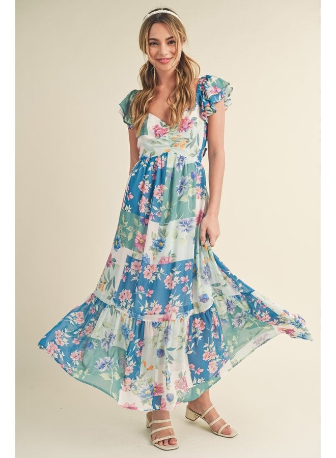 Floral Colorblock Maxi Dress