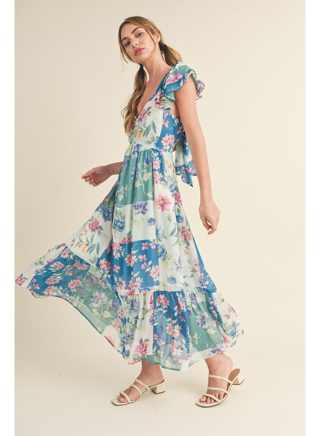 Floral Colorblock Maxi Dress