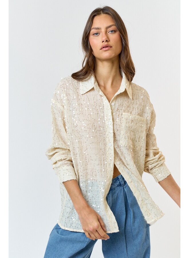 Sequin Button-Up Blouse