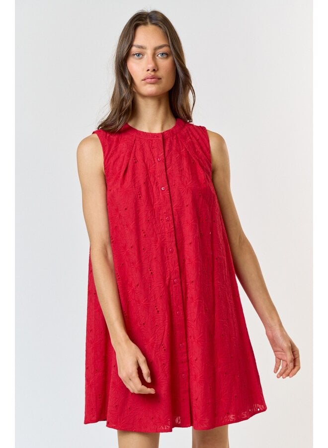 Red Eyelet Mini Dress