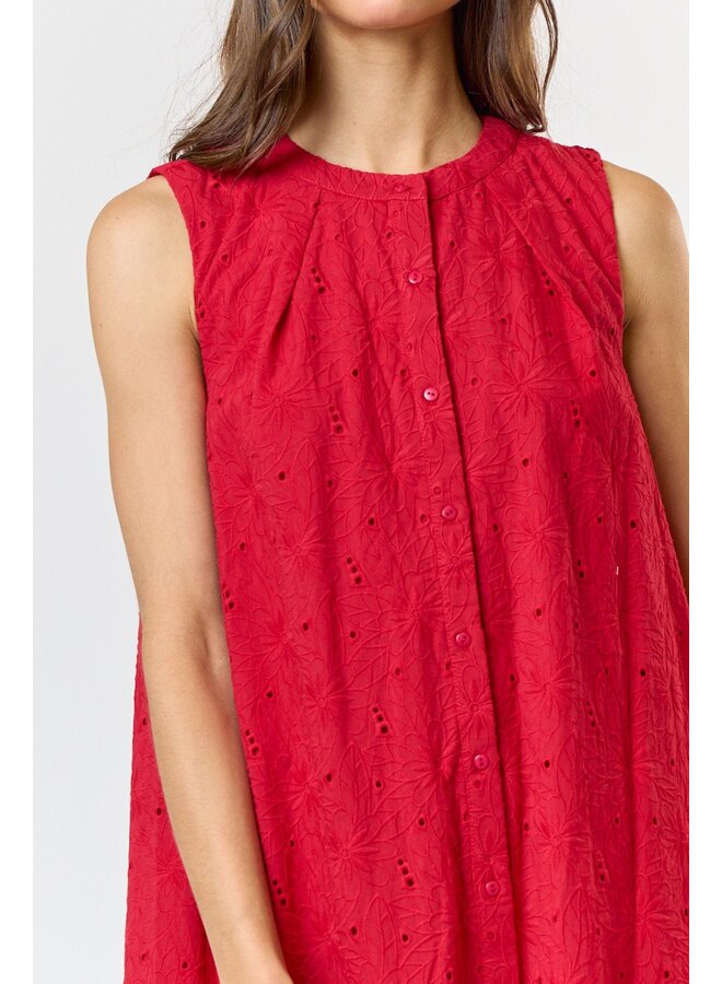 Red Eyelet Mini Dress