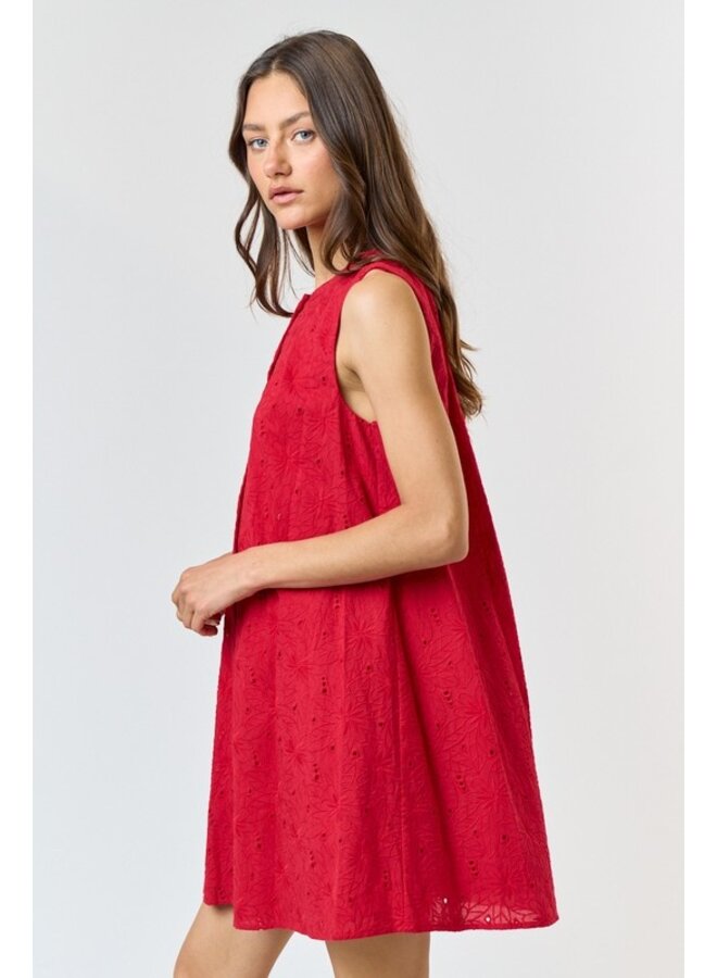 Red Eyelet Mini Dress