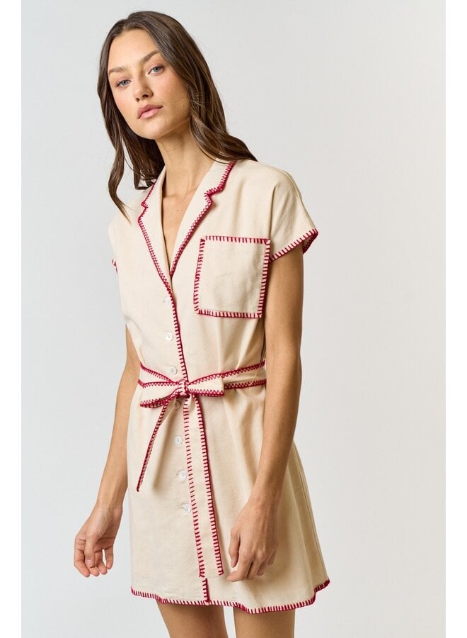 Contrast Stitching Collared Dress